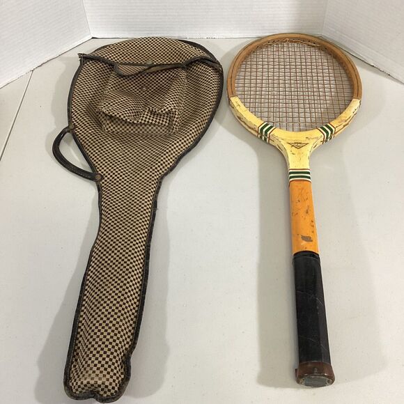 Vintage JC Higgins Mohawk Wooden Tennis Racket Racquet With Checkered Case - Picture 1 of 12